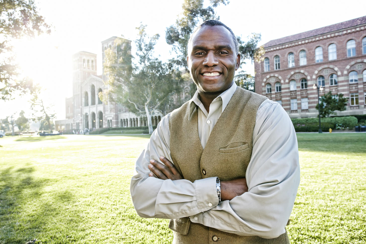 Employee headshot outside in front of historical building.