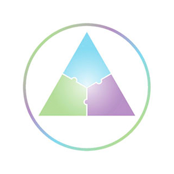Triangle of blue, green and violet in a circle