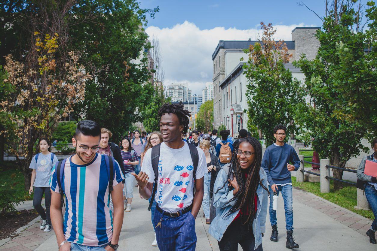 Students walking on campus