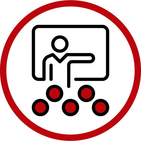 Red circle with a teacher in classroom