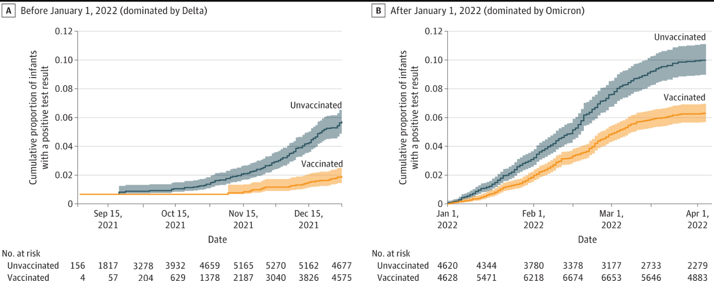 Graph comparing infection during Delta and Omicron