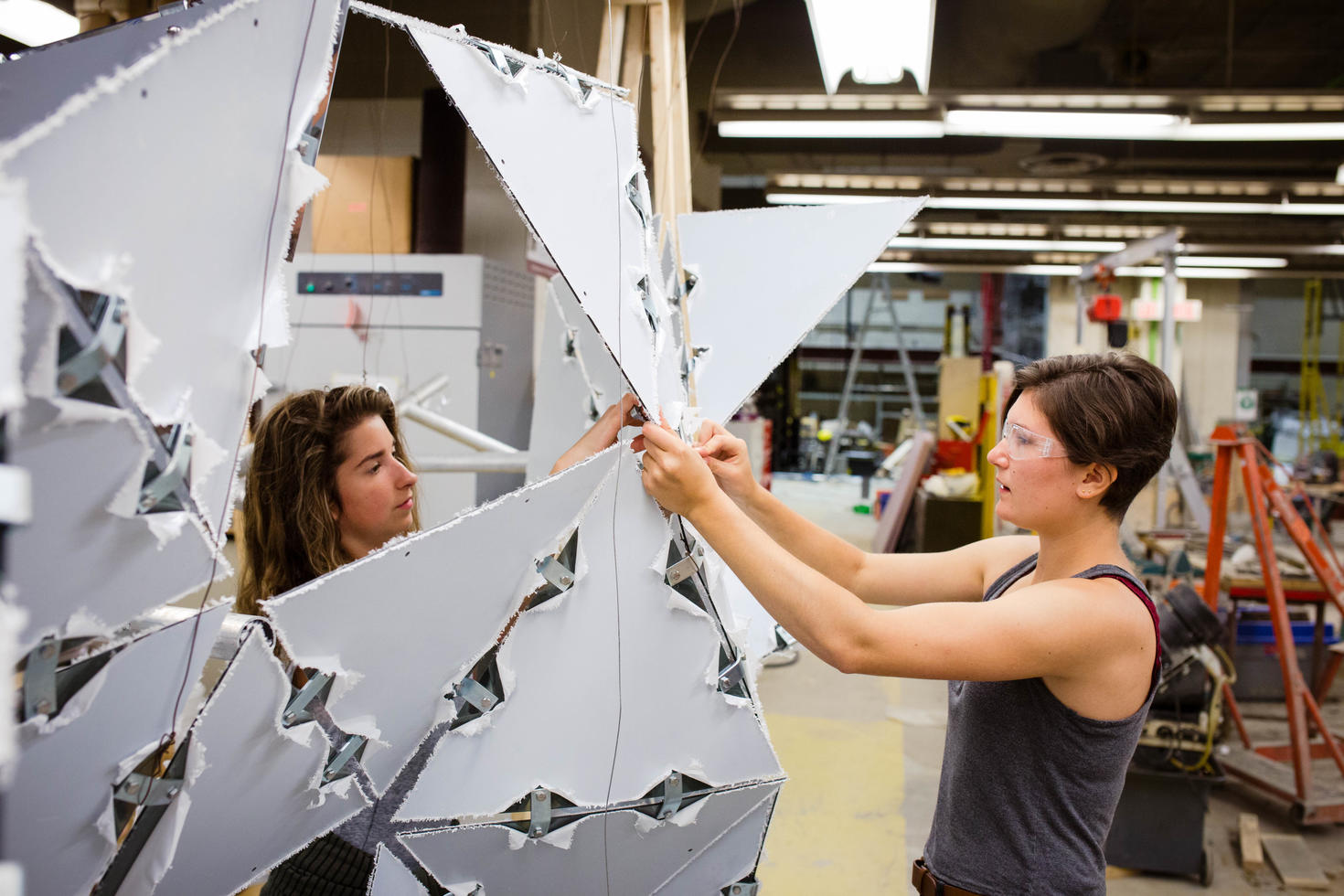 Students using upcycled materials