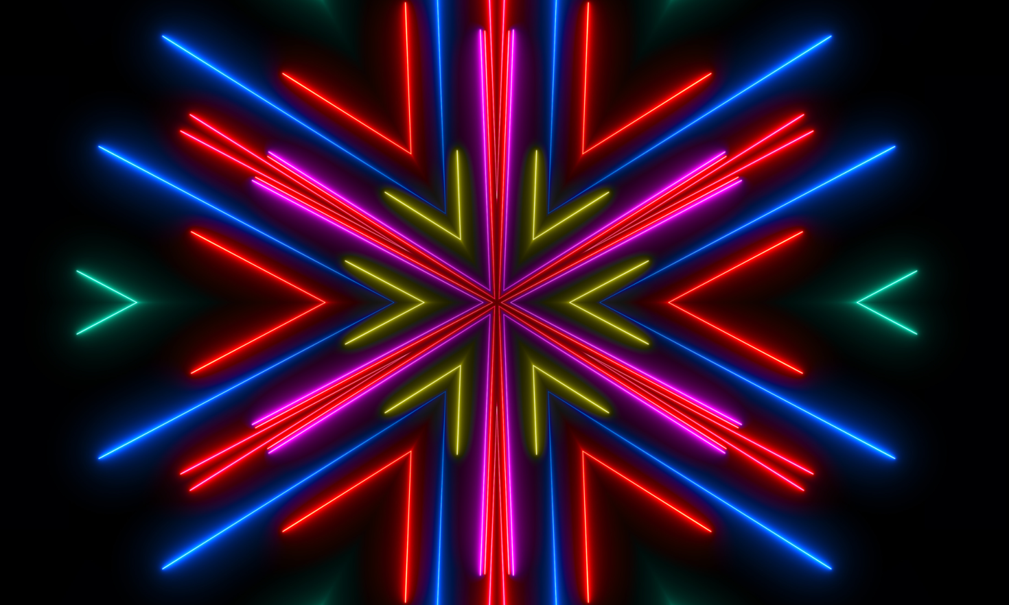 Abstract image with pink green and blue lines forming star shape on black background