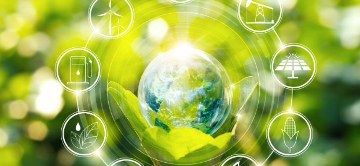 graphic of earth with a leaf under it