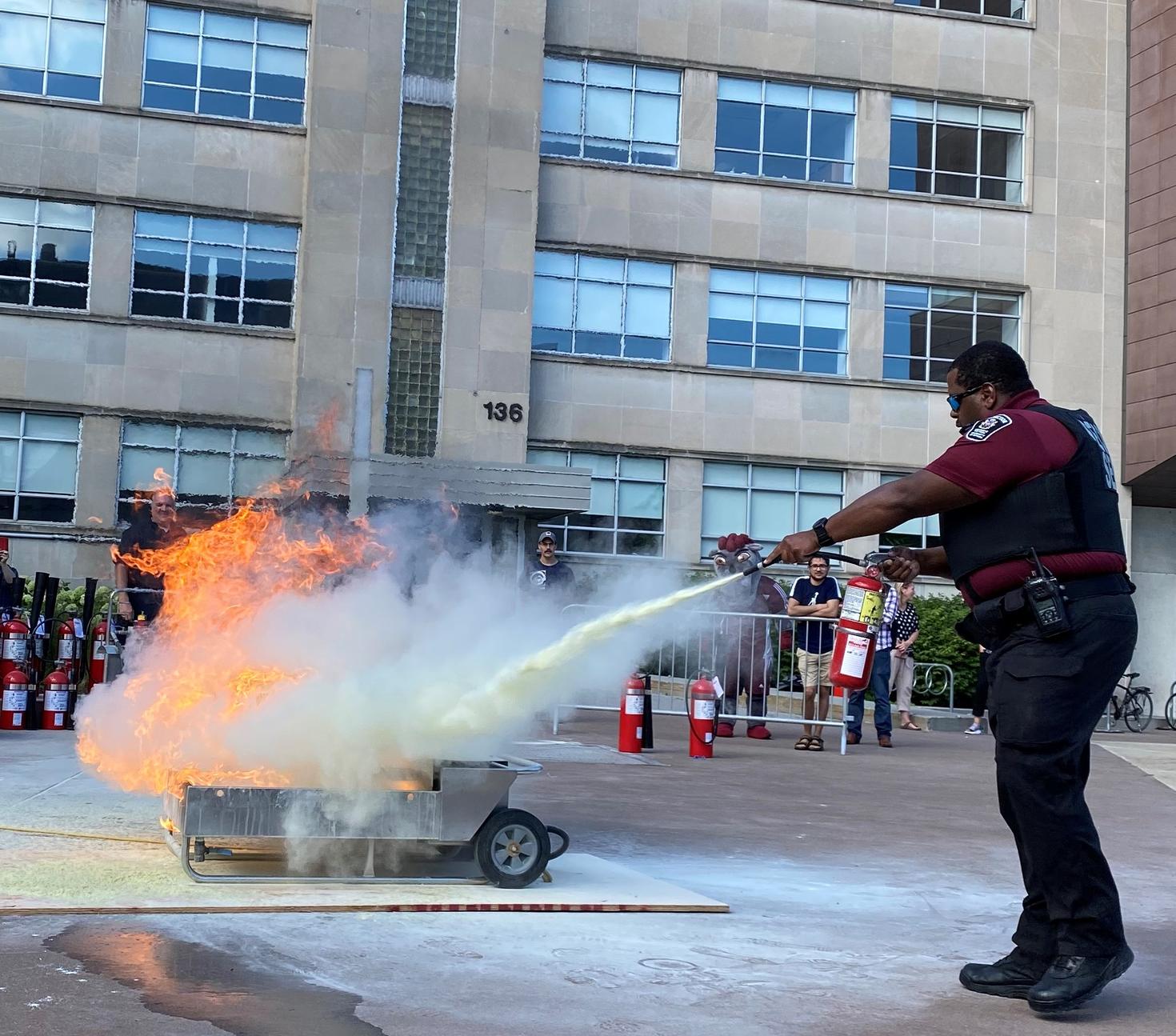 Protection Member extinguishing a fire. 