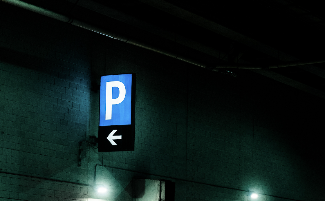 Parking garage sign.