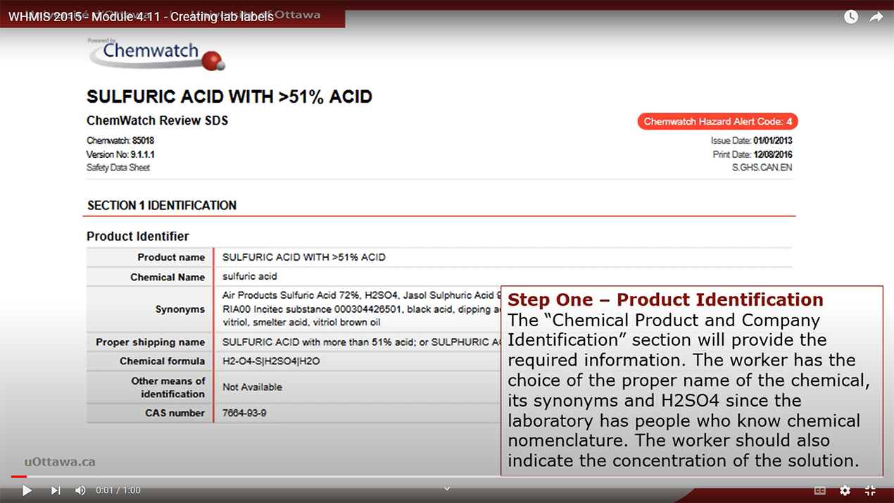 WHMIS 2015 - Module 4.11 - Creating lab labels