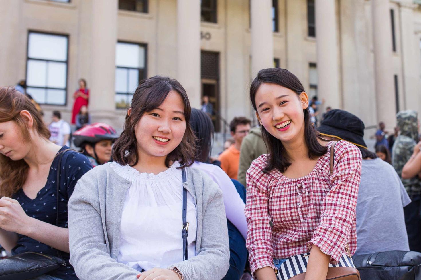 Students in front of the Tabaret building.
