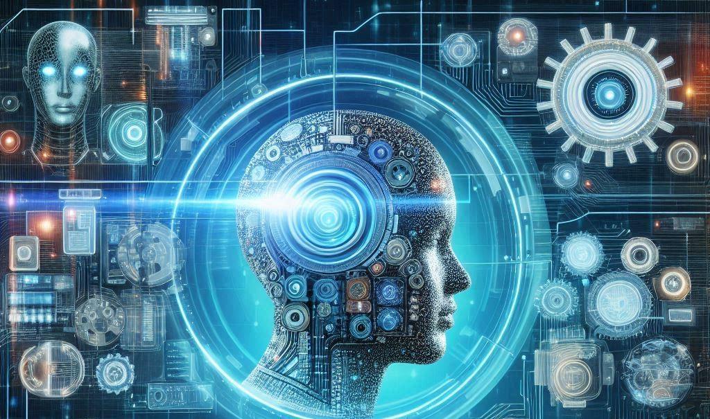 representation of a head with surrounding electronic illustrations