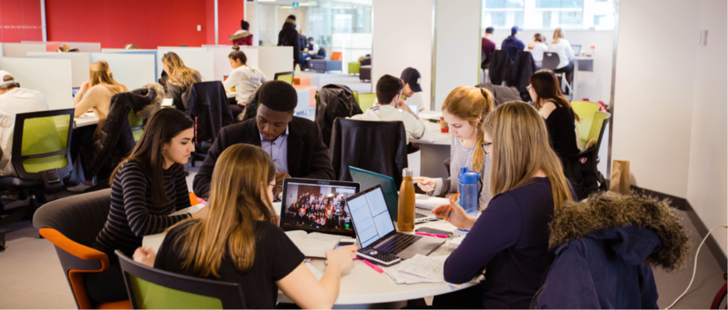 Students working at a table