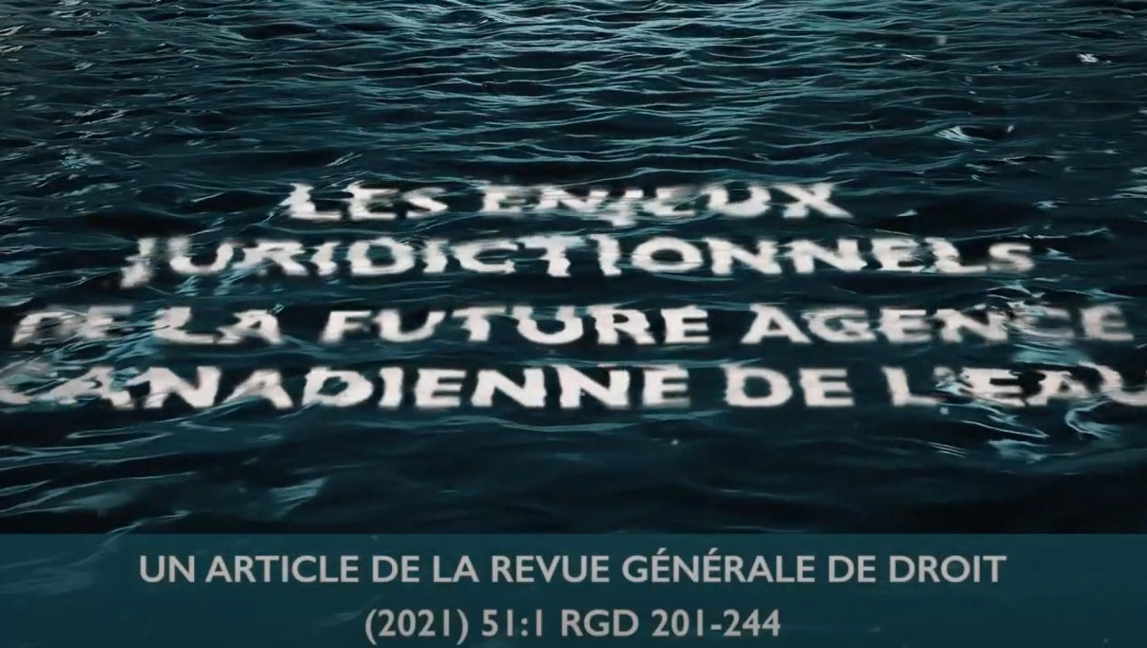 Les enjeux juridictionnels de la fature agence canadienne de l'eau