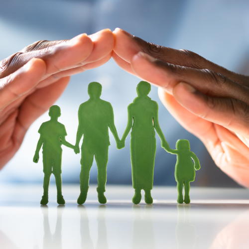 hands above small family