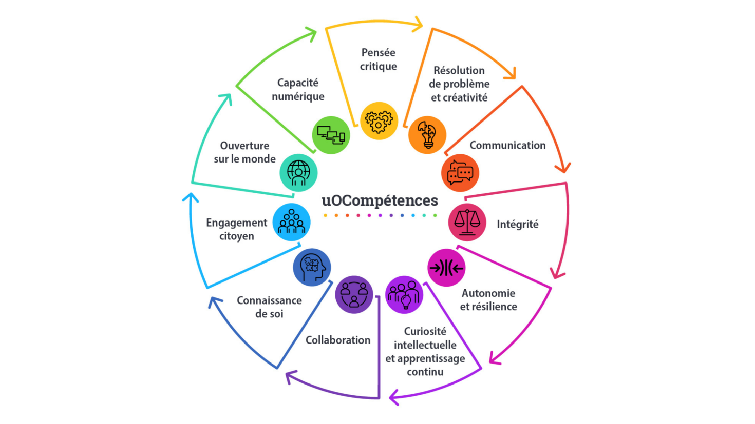 Roue avec onze compétences en différentes couleurs