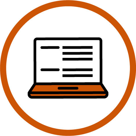 Cercle orange avec un ordinateur portable