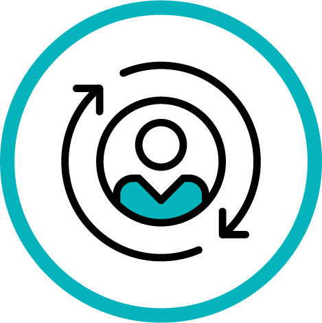 Cercle bleu avec une personne au centre d'une cycle