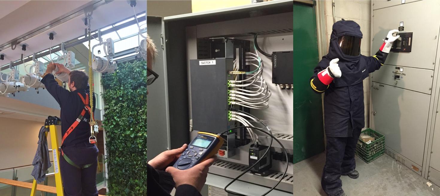 Une photo de trois hommes travaillant sur une infrastructure électrique