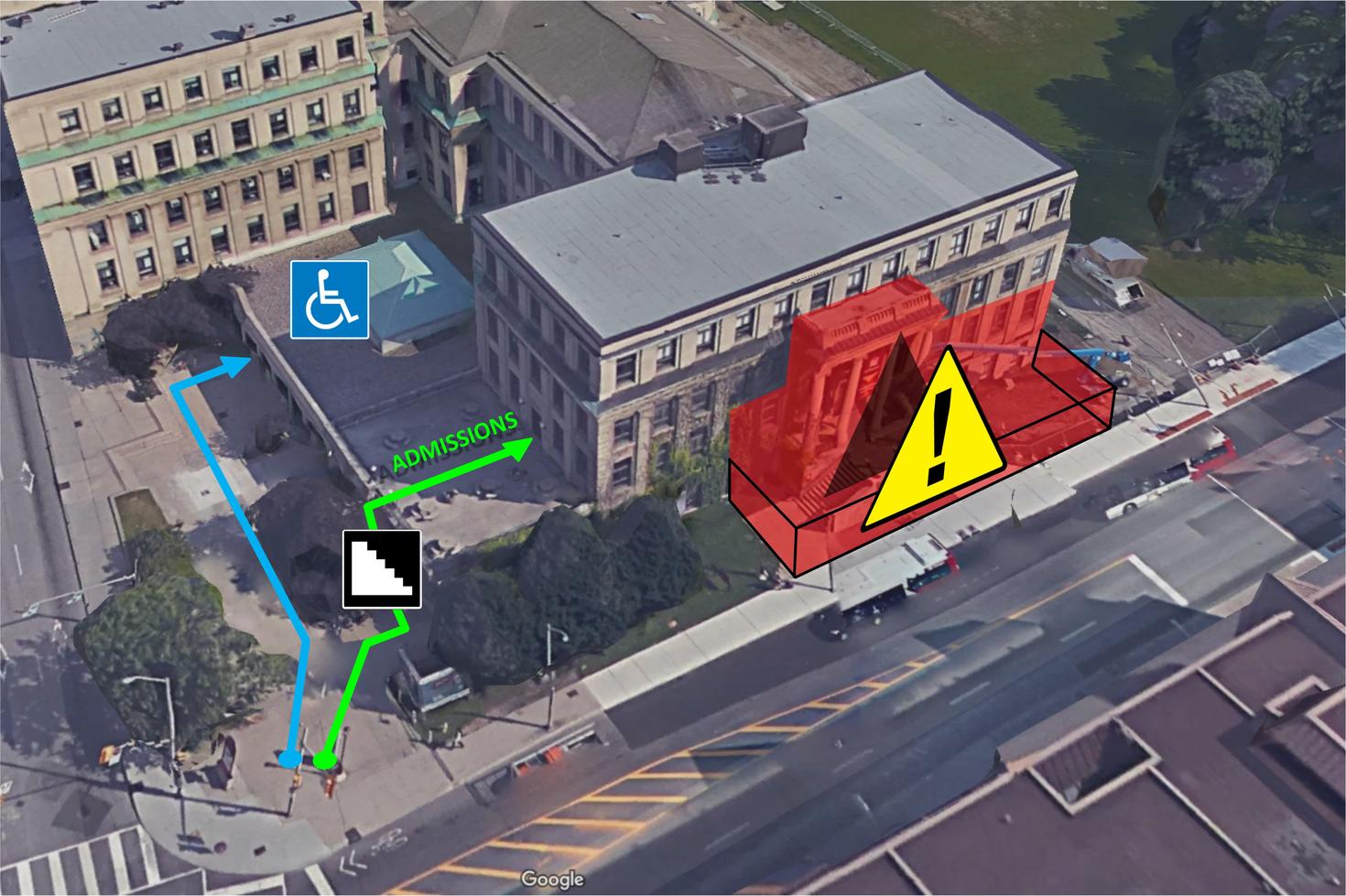 Rendu 3D de la construction et des itinéraires alternatifs