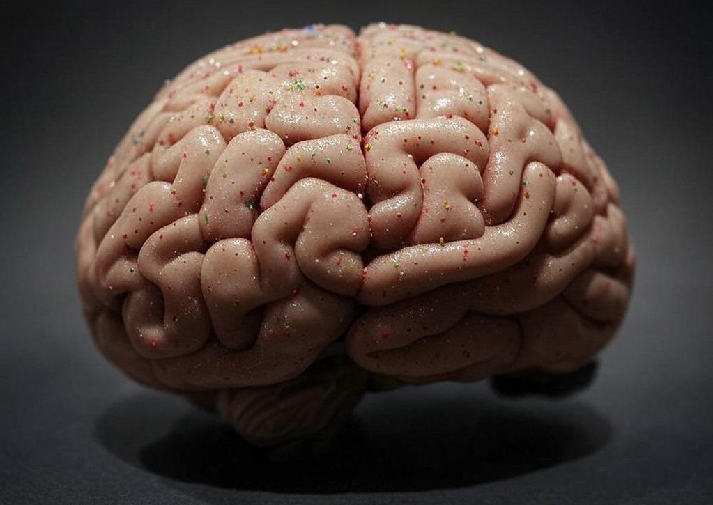 Image de microplastiques sur un cerveau générée par IA