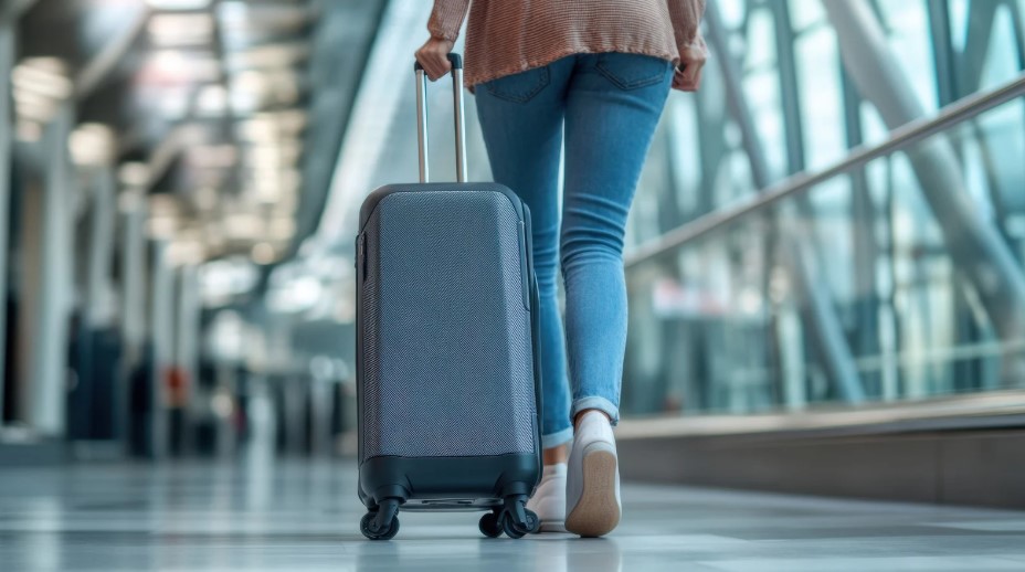 Person rolling their suitcase in the airport