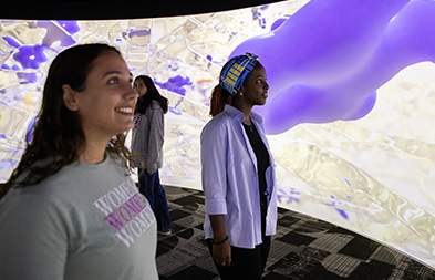 Students in the immersive cylinder at INNOVA