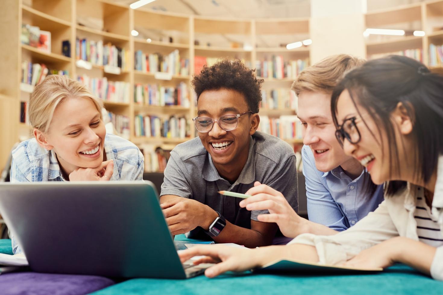 students around computer