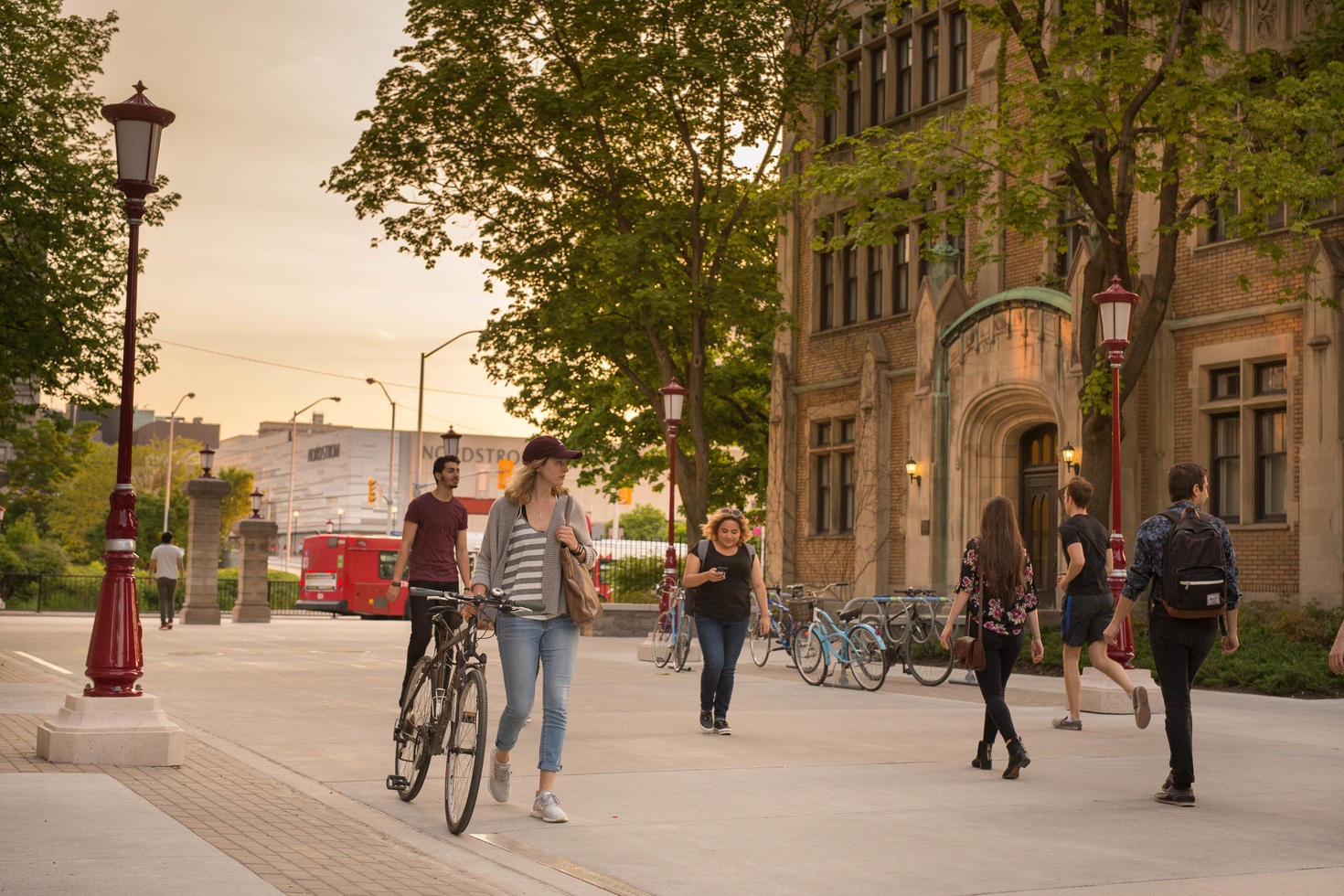 Students walking around campus.