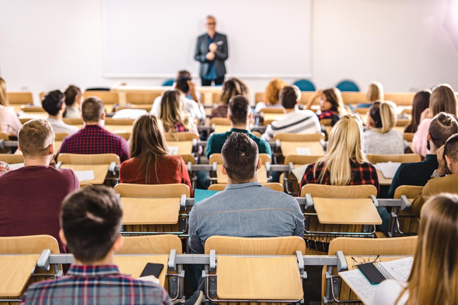 Professor in front of classroom
