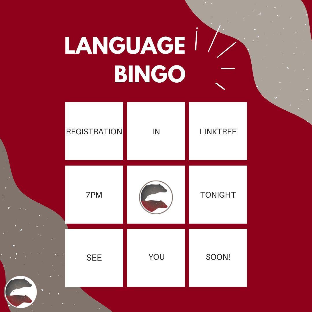 Promotional poster of language bingo event.