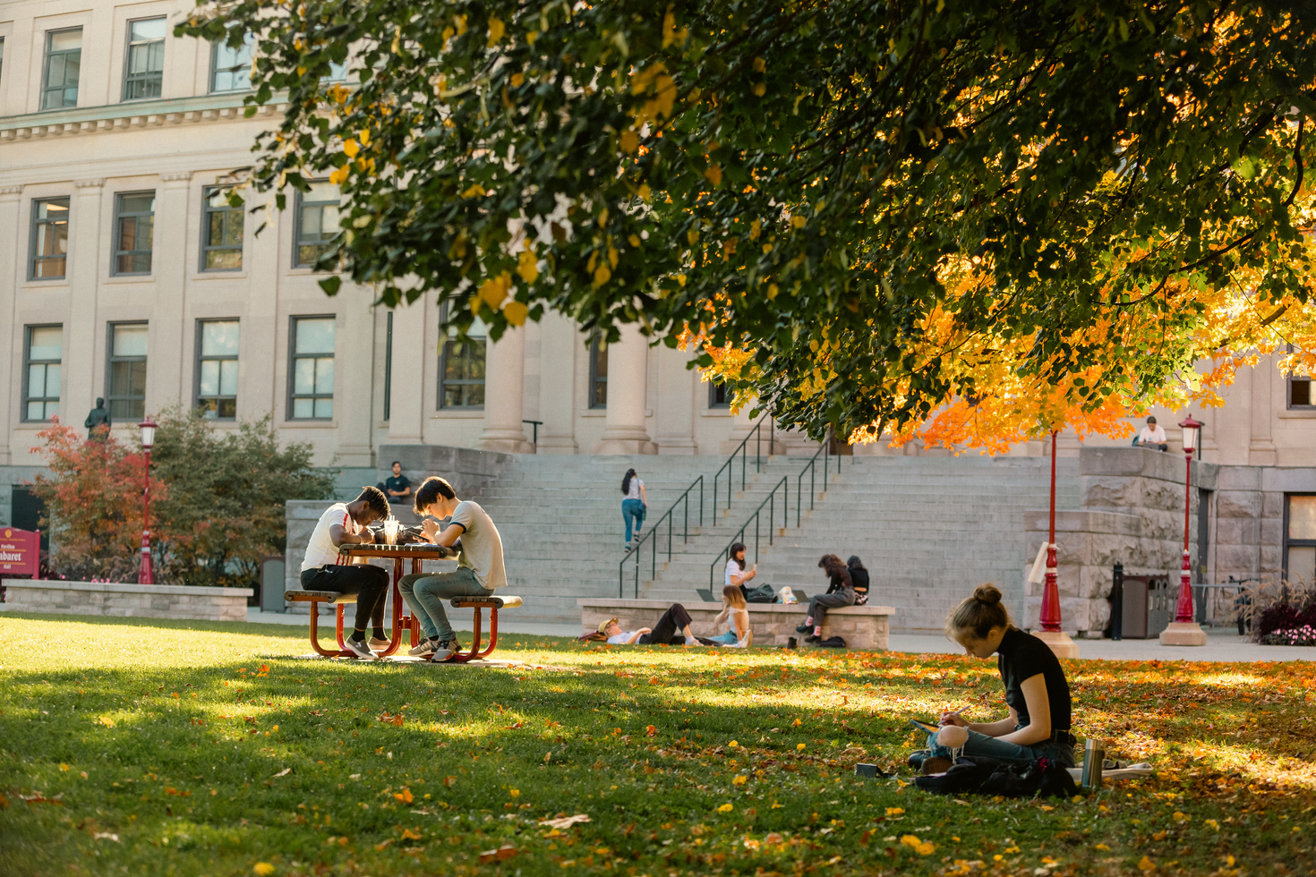 Students sitting outside