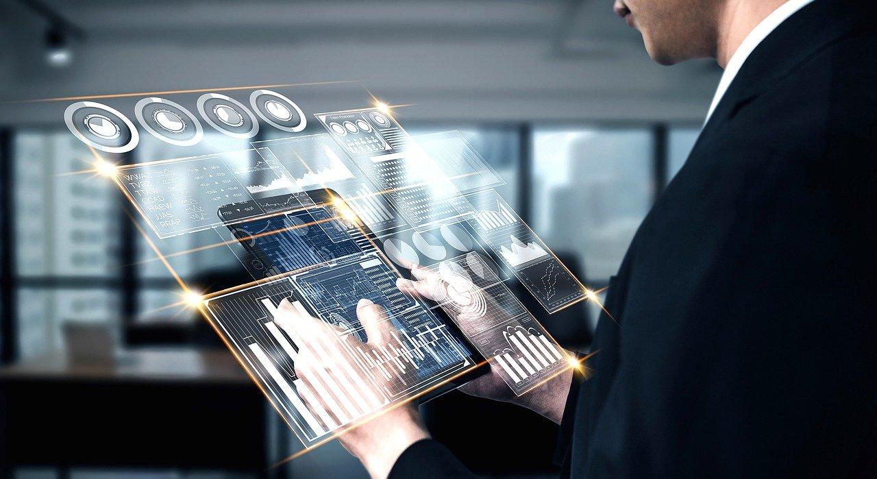 man using tablet with ai images