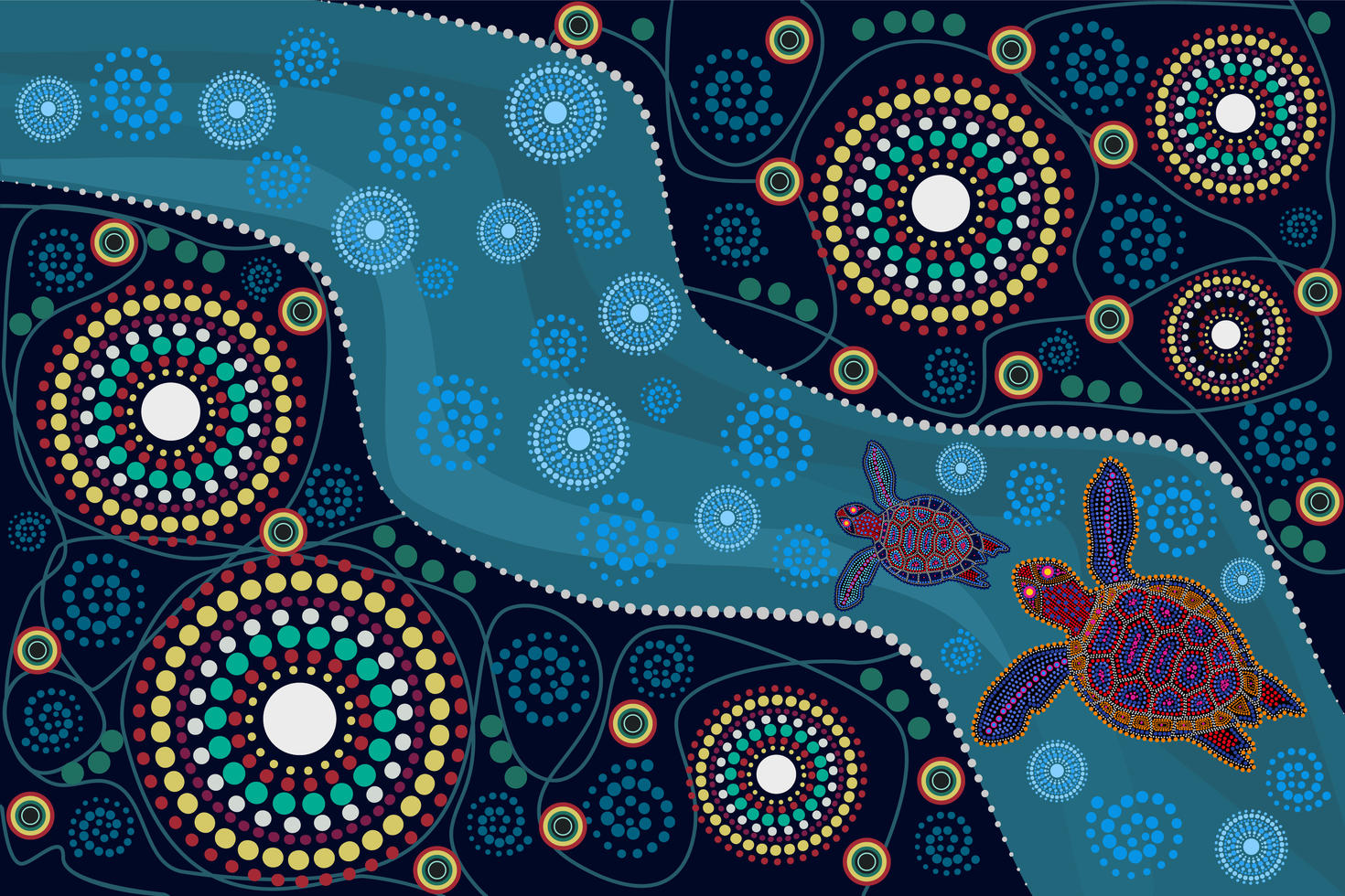  Decorative landscape with turtles