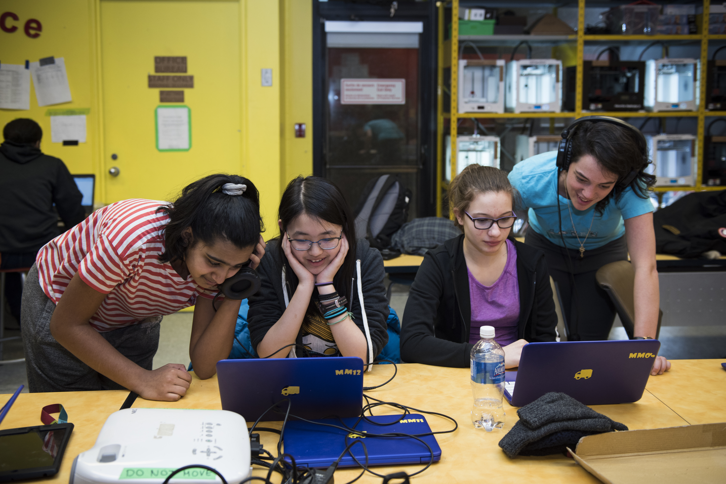 Students working on computer programming