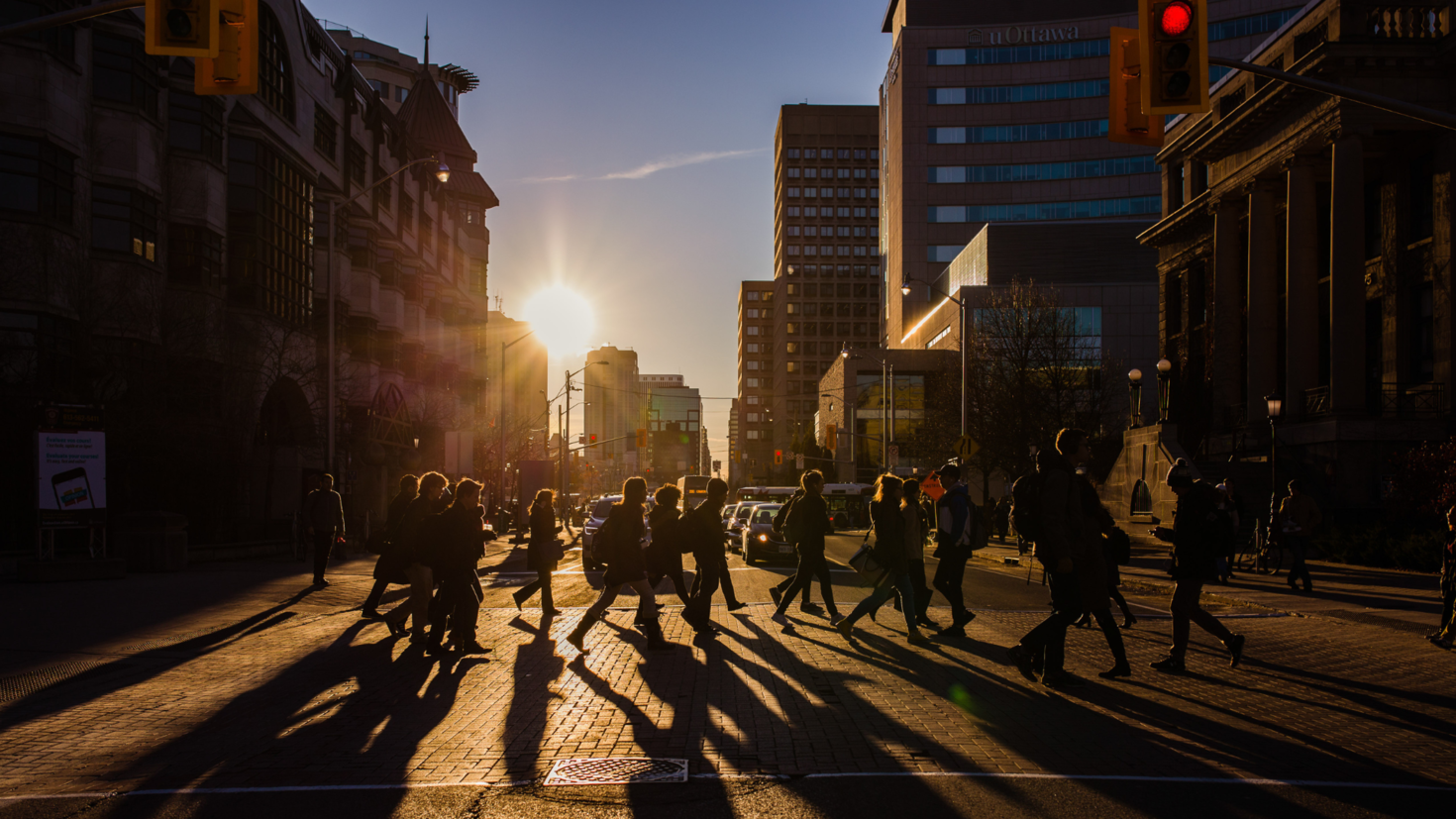 Students cross the road