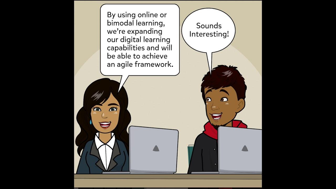 Caricature of two individuals discussing bimodal learning