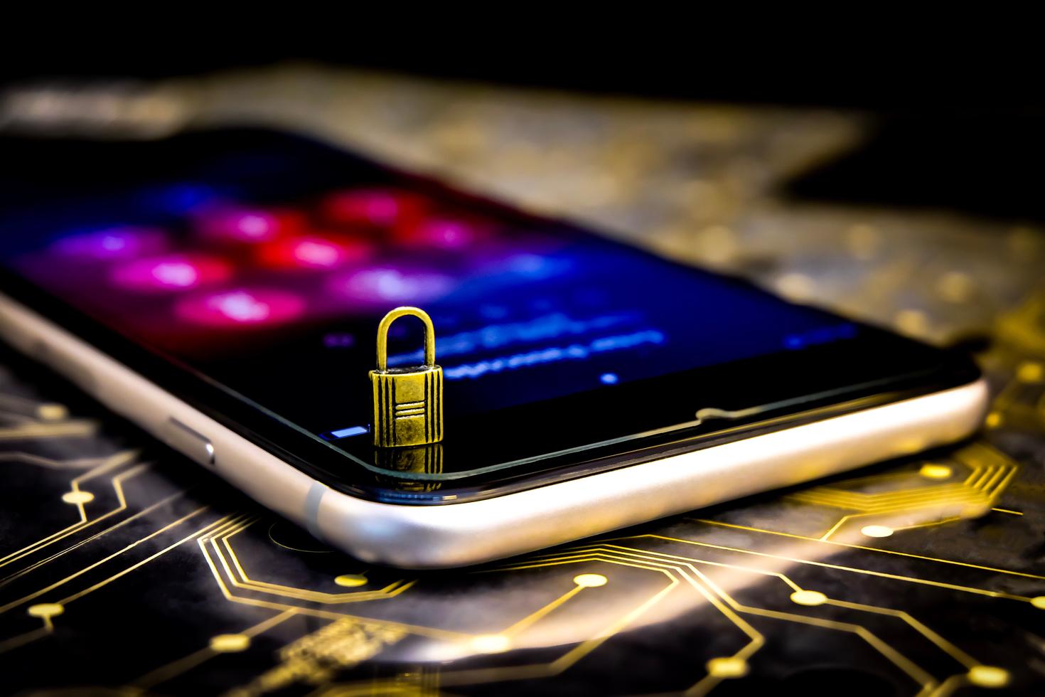 Lock screen of a mobile phone with a lock on top of it.