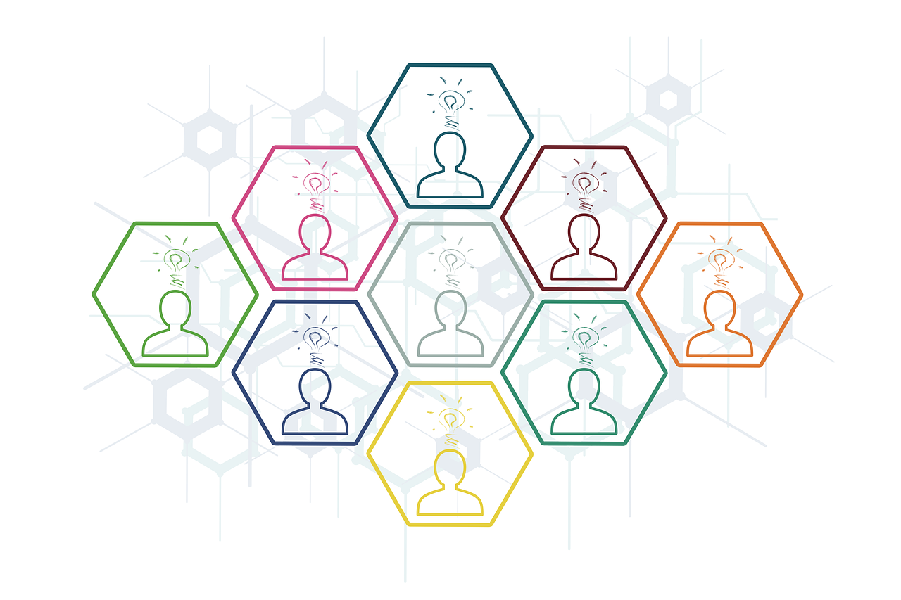 People in hexagons.