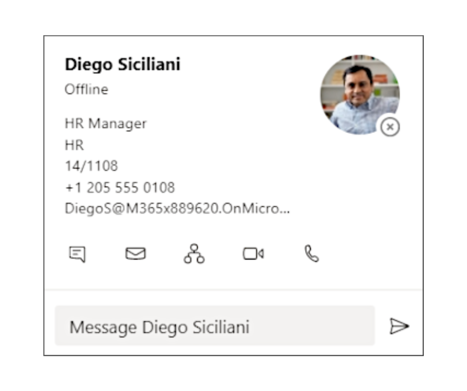 Screenshot of an employees information card.