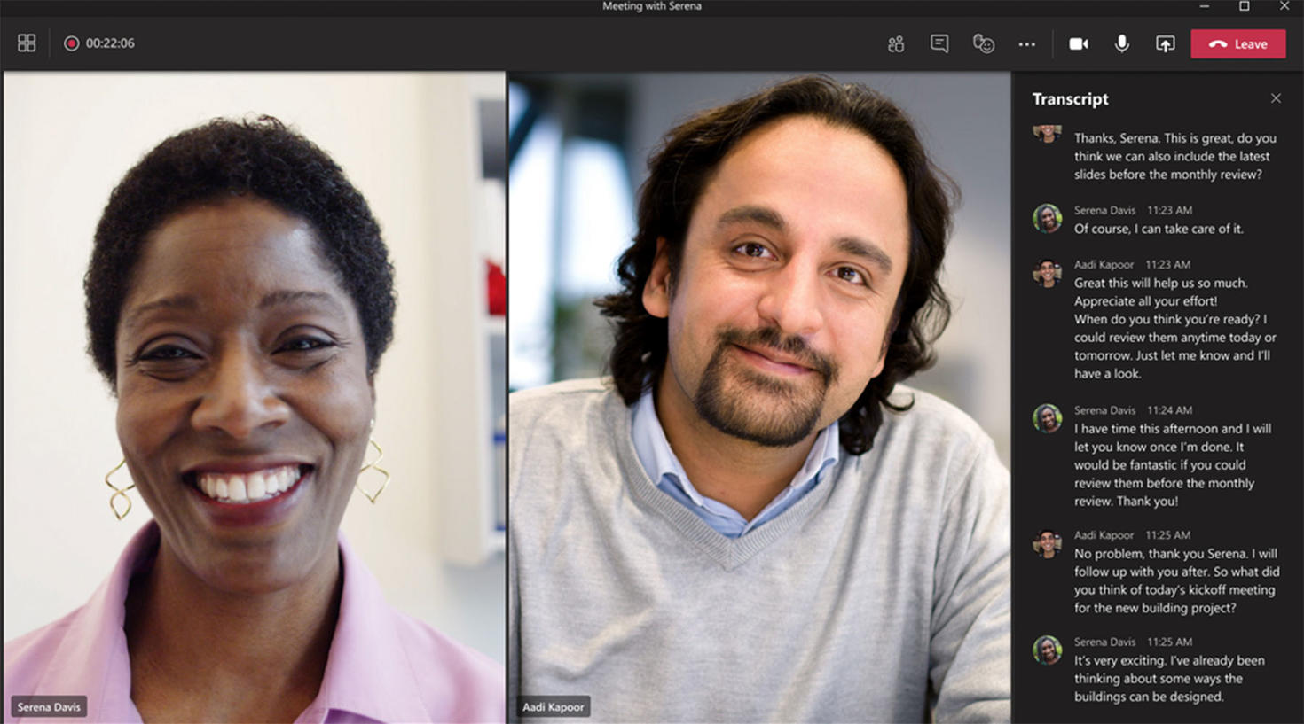 Live Transcript for Meet Now and Channel meetings Teams screenshot