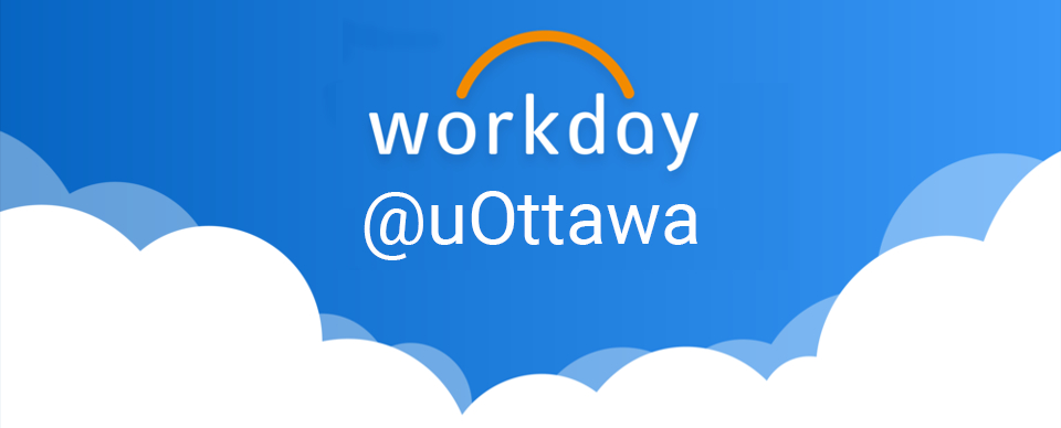 Words "Workday at uOttawa" on a sky and cloud background.