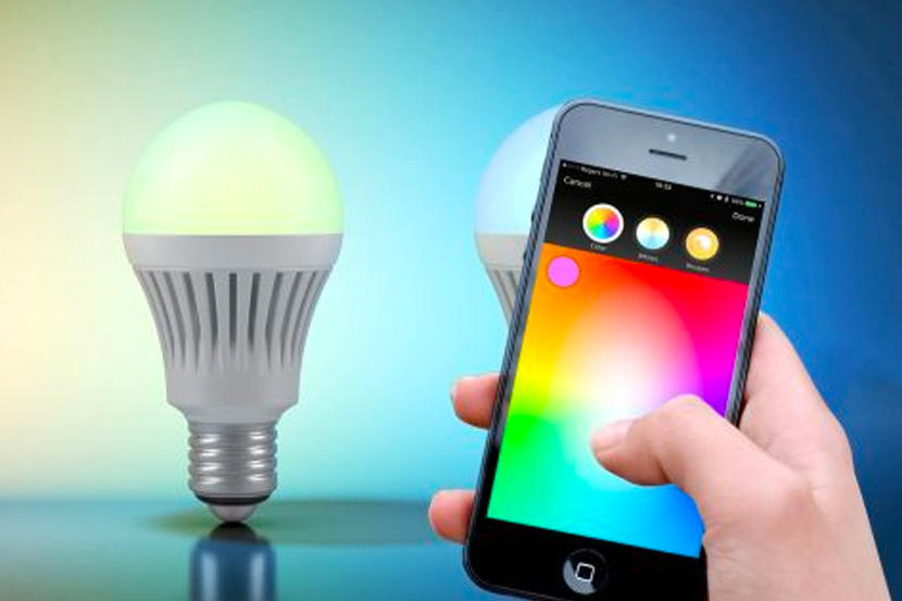 A cellphone controlling light bulbs.