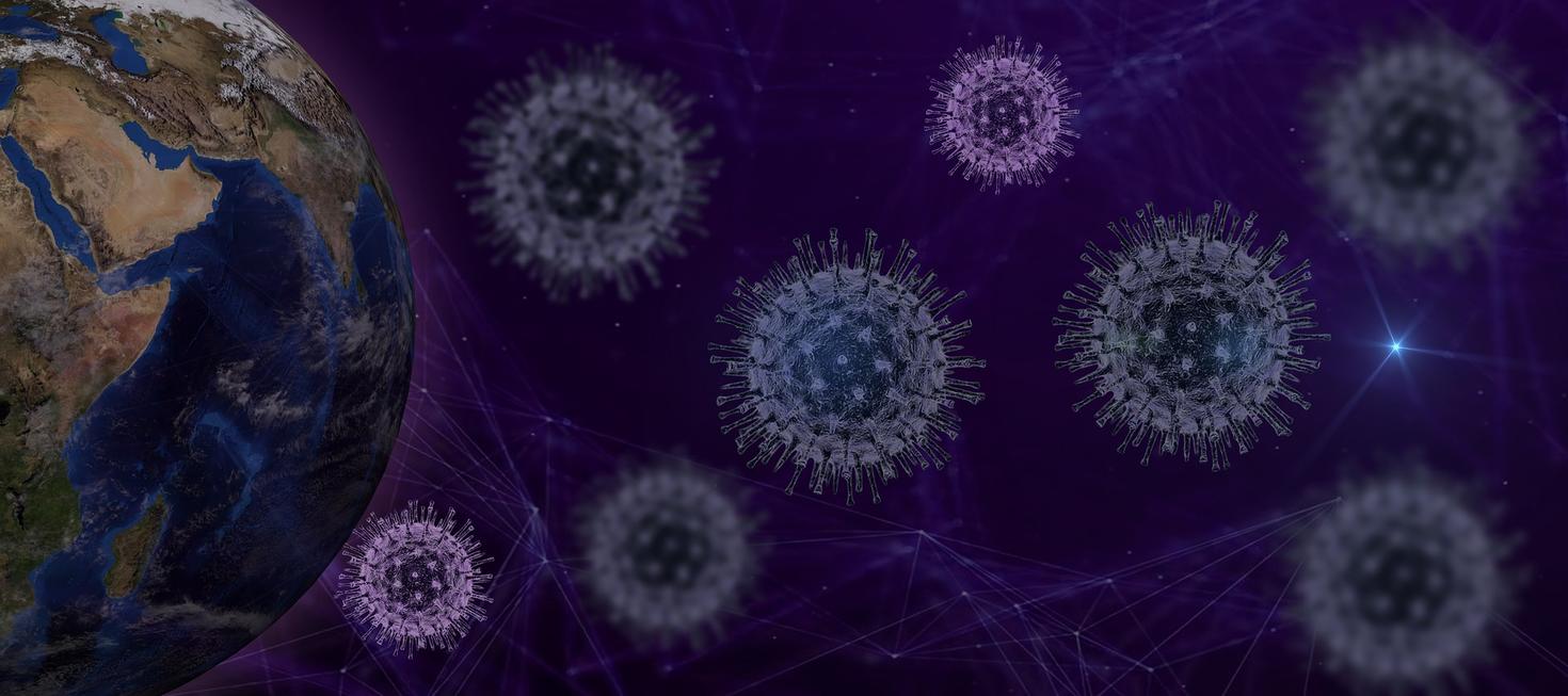 Cover image, virus and earth montage