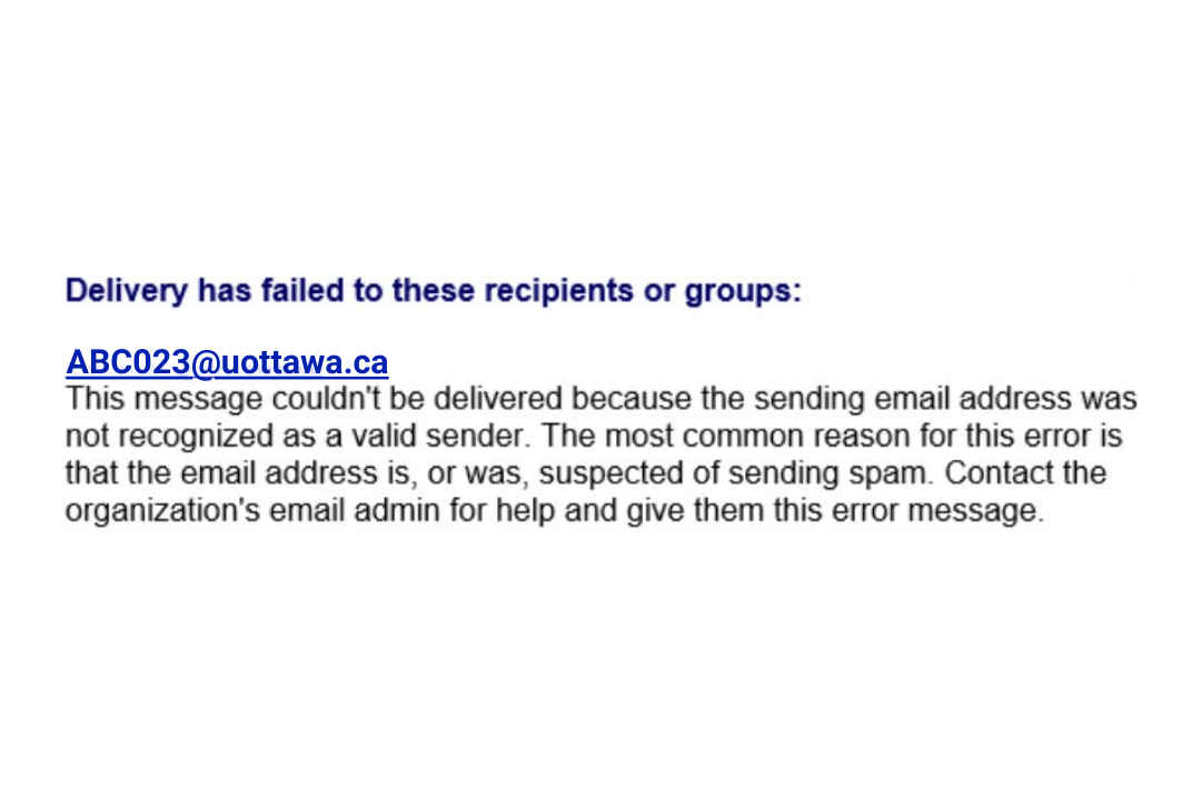  Example of failed delivery for an email