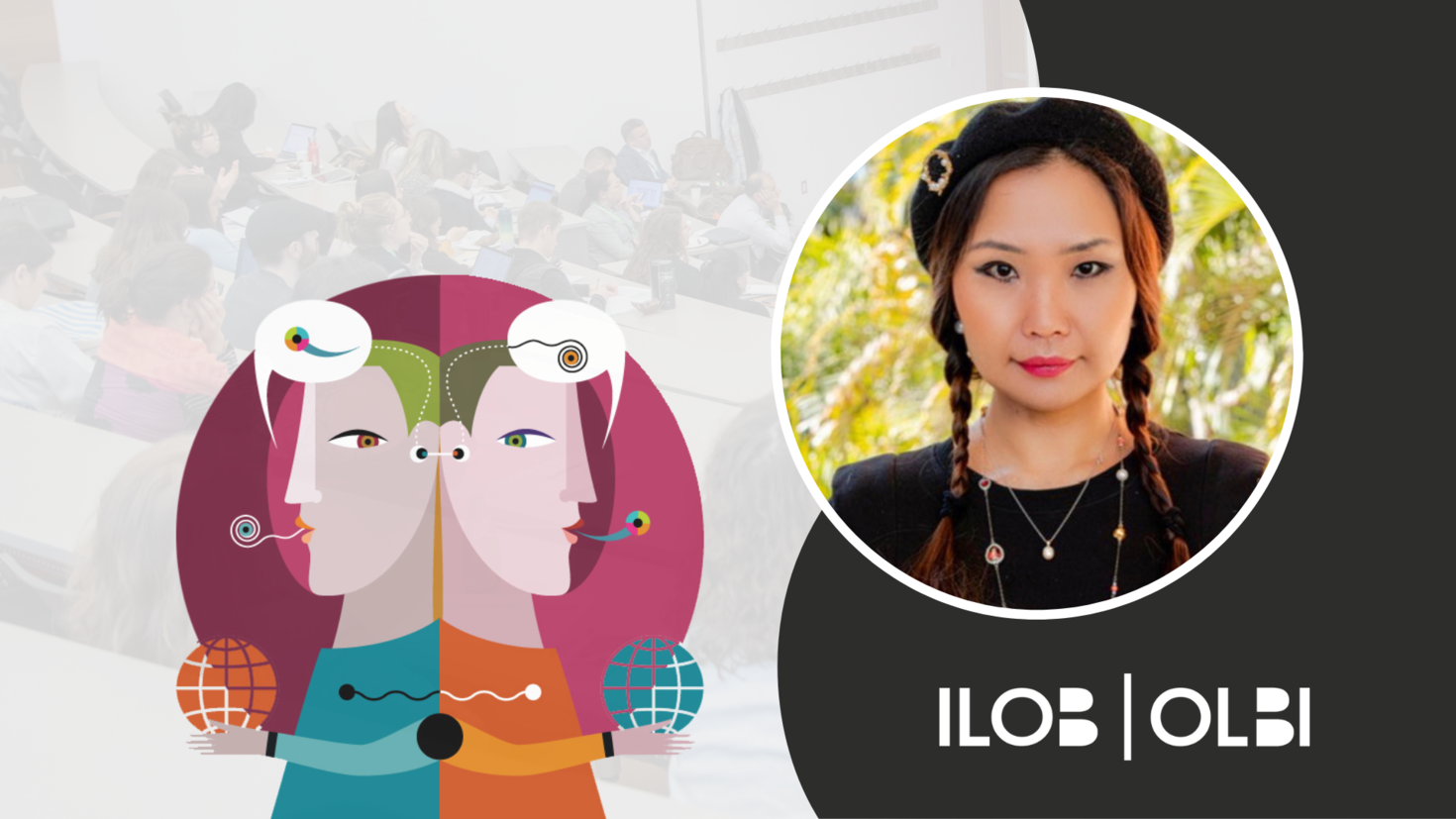 CCERBAL research forum banner. The CCERBAL logo, an illustration of two characters back to back with text bubbles containing abstract characters above their heads. An image of Dr. Sender Dovchin. The ILOB logo in the bottom right corner.