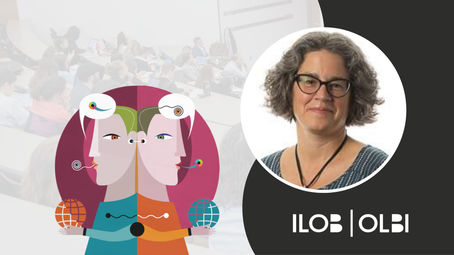 CCERBAL research forum banner. The CCERBAL logo, an illustration of two characters back to back with text bubbles containing abstract characters above their heads. An image of Heike Neumann. The ILOB logo in the bottom right corner. 