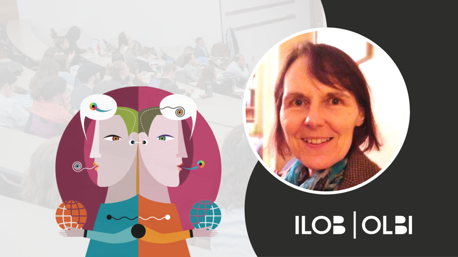 Bannière du forum de recherche CCERBAL. Le logo du CCERBAL: une illustration de deux personnages dos à dos avec des bulles de texte contenant des caractères abstraits au-dessus de leurs têtes. Une image de Marie-Odile Hidden. Le logo de l'ILOB dans le coin inférieur droit.