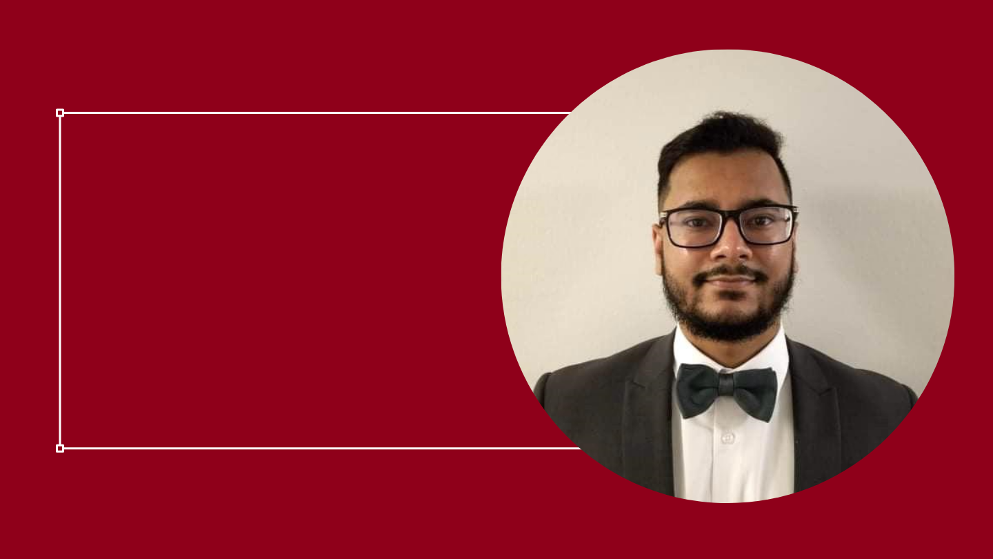 Picture of shad Rashid IT staff inside a circle on a granate background 