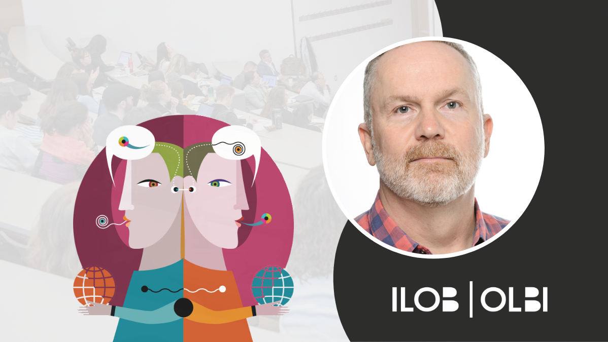 CCERBAL research forum banner. The CCERBAL logo, an illustration of two characters back to back with text bubbles containing abstract characters above their heads. An image of Jeffrey Bale. The ILOB logo in the bottom right corner.