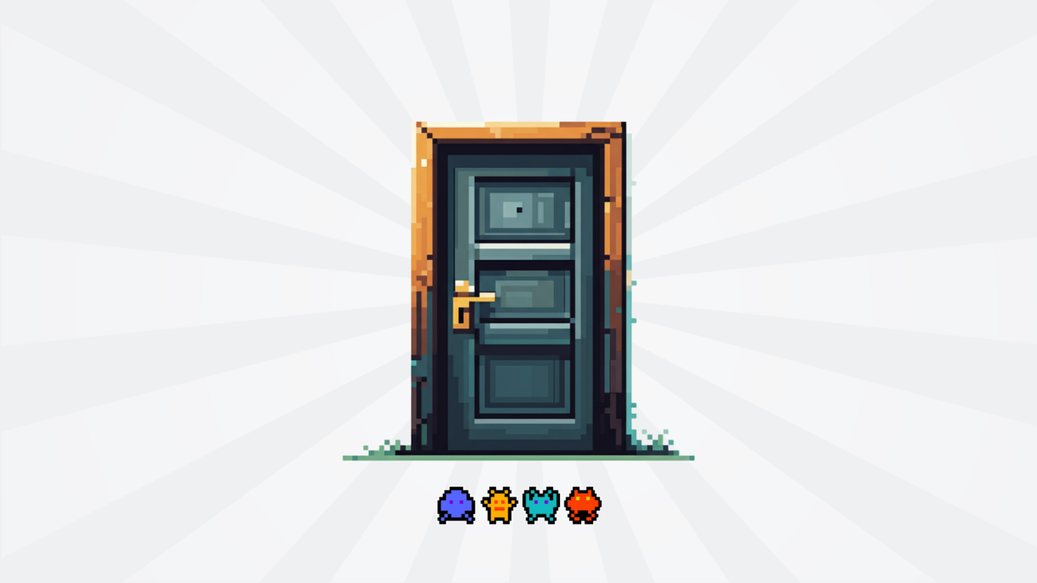 pixel dark door with a lock on the handle over 4 computer viruses