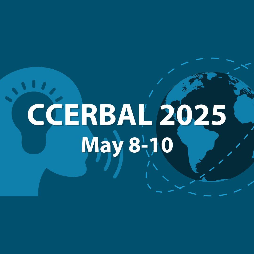CCERBAL 2025, May 8-10. An icon of a head with a lightbulb in it, and a globe.