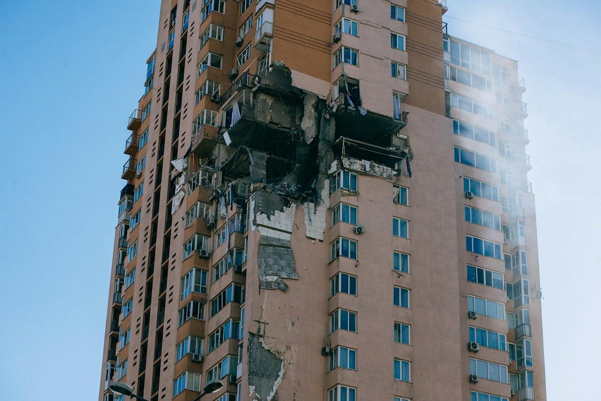 Bombed out apartment building in Ukraine